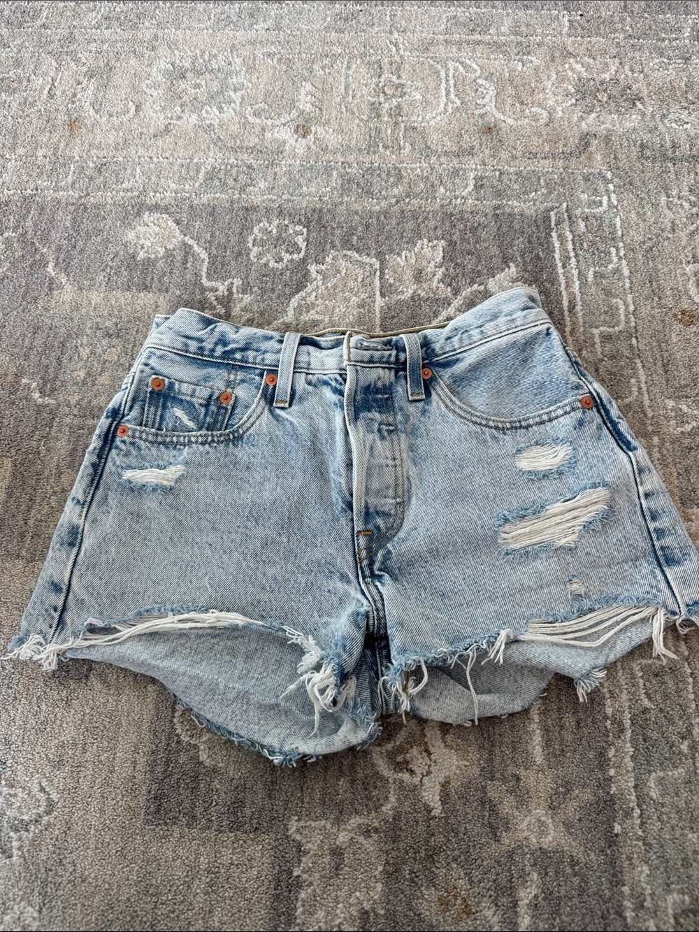 Light Blue Distressed High-Rise Denim Shorts